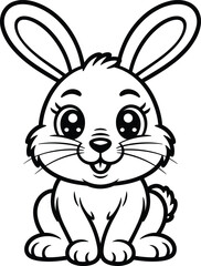 Fototapeta premium Cute cartoon bunny outline sitting with big eyes and long ears for coloring pages
