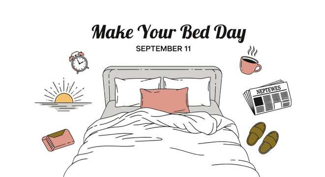 Illustration of a bed with pink pillow.