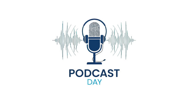 Podcast Day Microphone Sound Wave Logo.