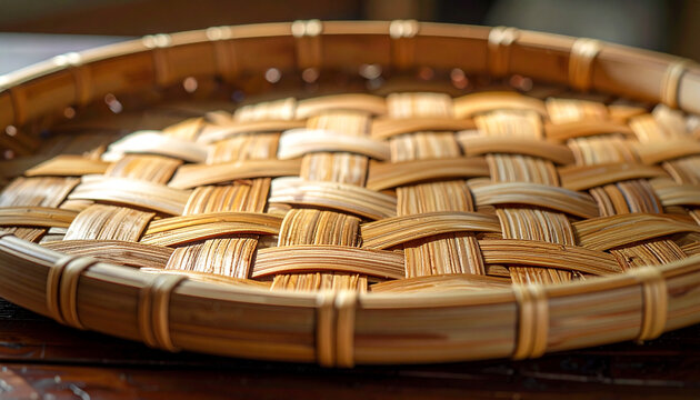 Close up of woven bamboo basket showing detailed texture and craftsmanship
