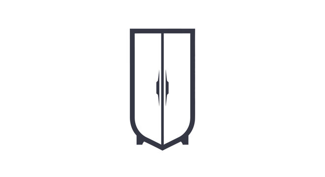 A black and white shield logo design.