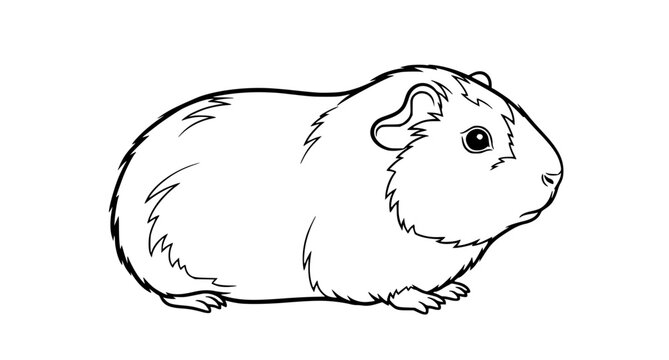 Cute Guinea Pig Black and White Vector Illustration Profile View