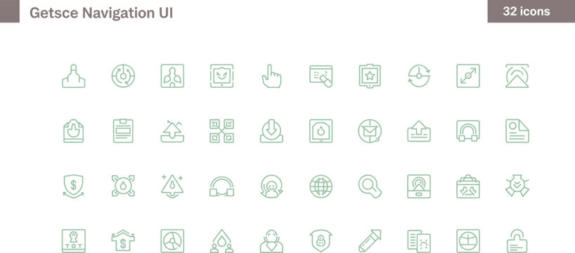 Geolocation navigation UI icon set in minimal outline style for maps tracking location services and mobile app interfaces