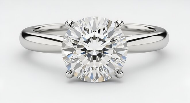 Elegant solitaire diamond engagement ring, 14k white gold band, symbol of love and commitment.