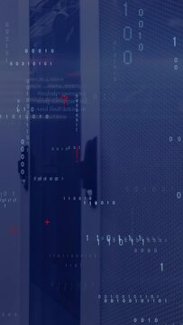 Vertical video: Door panel hosting binary starting, popping red glyphs, revealing code for security