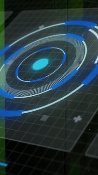 Vertical video: On activation HUD rotating, grid planes sliding, revealing server rack details