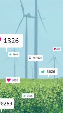 Vertical video: View panning right heart likes shifting, peaking, fading tracking wind engagement