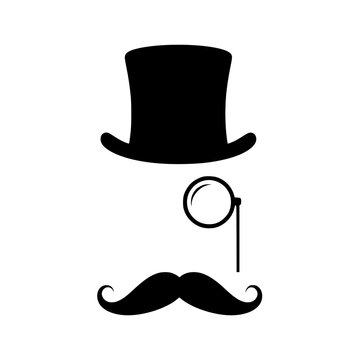 A top hat, monocle, and mustache Vector, illustration
