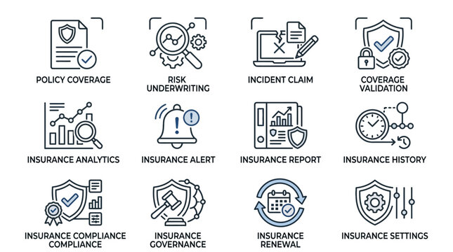 Insurance icons and related concepts.