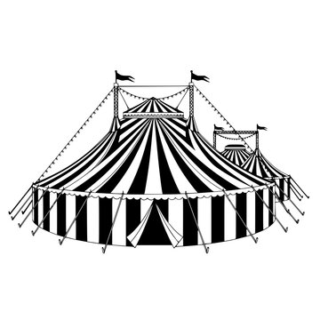 A black and white drawing of a circus tent Vector, illustration
