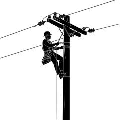 Obraz premium A man climbing a power line pole Vector, illustration