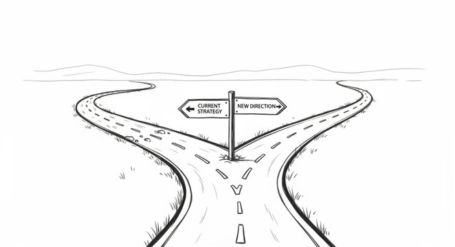 Road splitting into two directions with signpost showing choices.