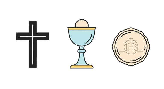 Christian Symbols: Cross, Chalice with Host, and IHS Monogram