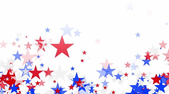 Stars like confetti in Independence Day colors red, white, and blue. American backgrounds star shape particles for USA celebrations 4th of July, Memorial Day, Veteran's Day, or patriotic US holidays