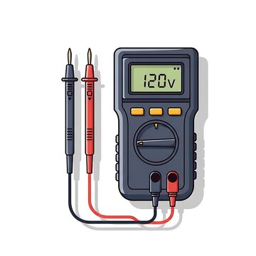 Digital multimeter with leads and display.