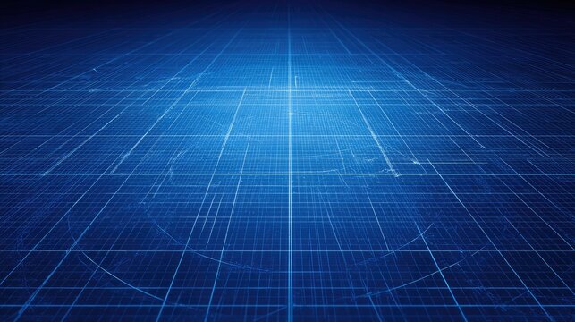 Abstract digital blueprint grid design in blue tones with intersecting lines and geometric patterns for technology concepts