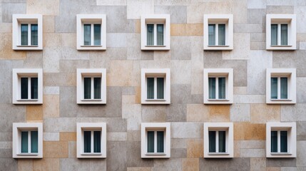 Obraz premium Modern Architectural Design Featuring Minimalist Windows on Textured Facade with Earthy Tones and Geometry