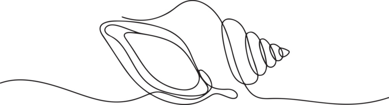 Sea shell one line continuous drawing. Tropical underwater shell continuous one line illustration. one line art icon drawing vector