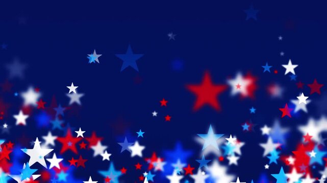 Stars like confetti in Independence Day colors red, white, and blue. American backgrounds star shape particles for USA celebrations 4th of July, Memorial Day, Veteran's Day, or patriotic US holidays