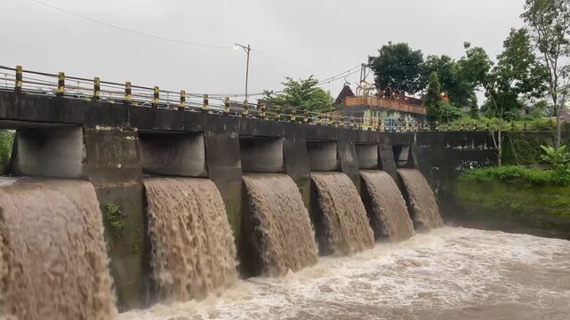Volcanic River Water Flow at Mount Merapi Sabo Dam in Central Java Indonesia 
