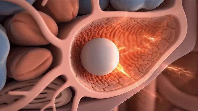 Detailed CGI Cross Section of Human Liver Showing Hepatic Lobules and Bile Ducts with Visible Pathological Nodules and Inflammatory Processes in Soft Lighting