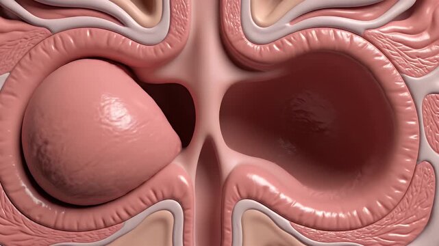 Detailed CGI Depiction of the Nasal Cycle Illustrating Alternating Swelling and Decongestion of Nasal Turbinates for Medical Education and Healthcare Presentations with a Clean Background