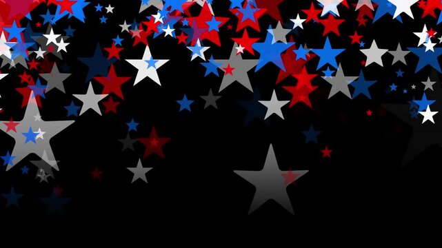 Stars like confetti in Independence Day colors red, white, and blue. American backgrounds star shape particles for USA celebrations 4th of July, Memorial Day, Veteran's Day, or patriotic US holidays