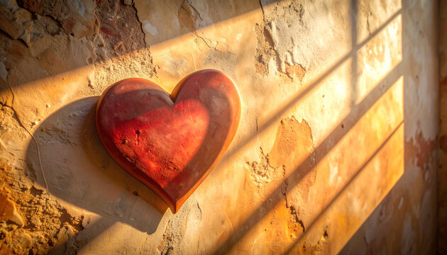 Red heart on textured wall