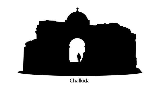 Black silhouette vector of Karababa Castle in Chalkida Greece