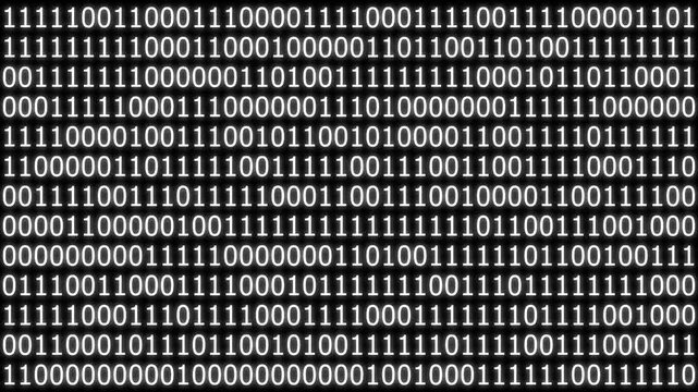 fast changing binary code - glitch effect. 4K video animation. binary code stream