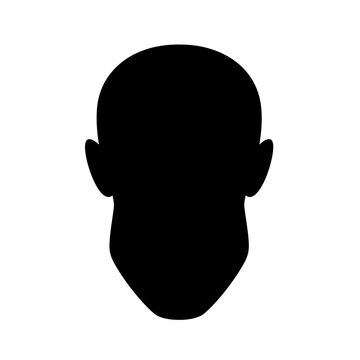 Black silhouette of a human head icon isolated on white background