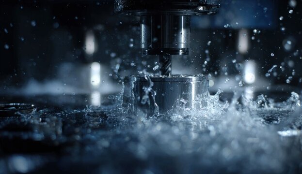 A cnc machine milling metal with precision and cool metallic surface details in an advanced machine shop