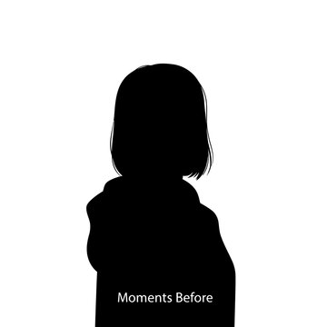 Silhouette of a young woman with short hair and text