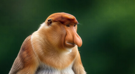 Naklejka premium Portrait of a male proboscis monkey in the wild jungle