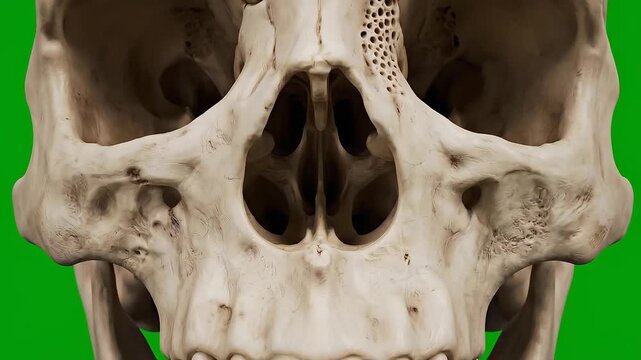 Detailed Human Skull Anatomy Close Up on Green Screen