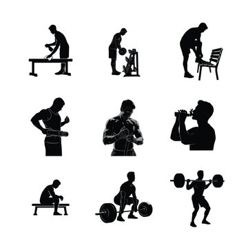 Diverse Daily Fitness and Athletic Movement Silhouettes Squats, Jumps, and Cardio Icons