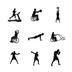 Fototapeta premium Group Aerobics and Cardio Dance Fitness Silhouettes High Energy Rhythmic Movement Poses