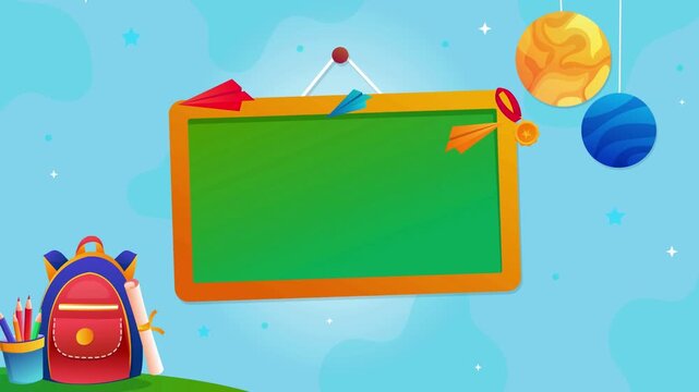 Back to School Cartoon Background with Chalkboard