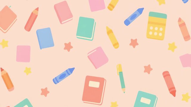 Animated Back to School Pattern with Colorful Stationery Items