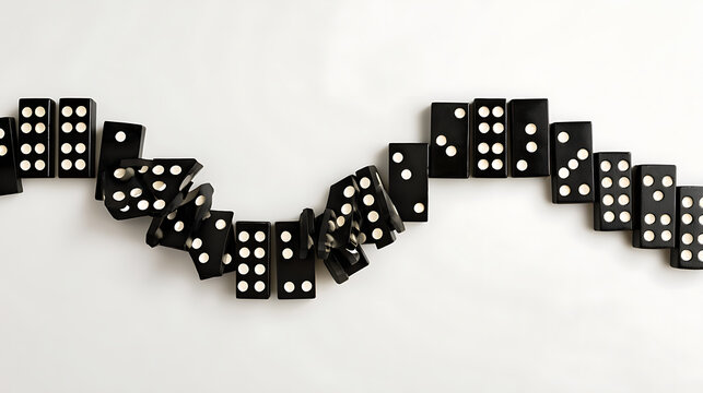 Black dominoes arranged in a curved line emphasizing precision, focus, and dedication