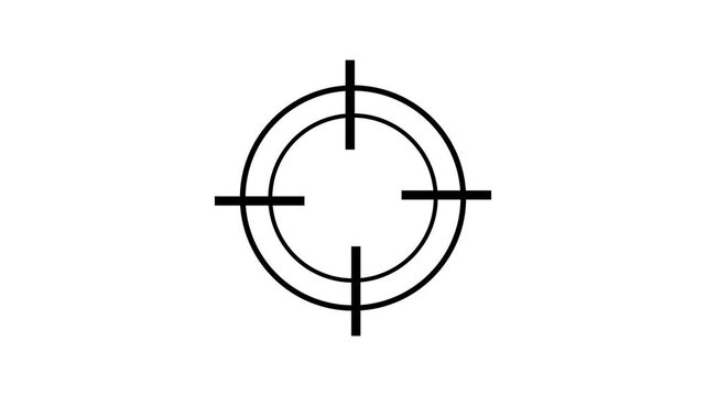 Minimalist black target reticle icon rotating on a clean white background. Technical UI design element.
