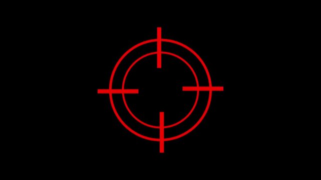 Red neon digital target reticle animation. Warning or danger aim HUD interface isolated on black.
