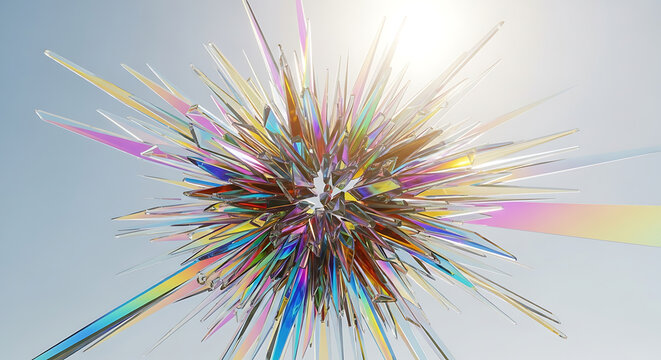 Abstract colorful explosion of light and particles radiating outwards, digital art showcasing energy and dynamism