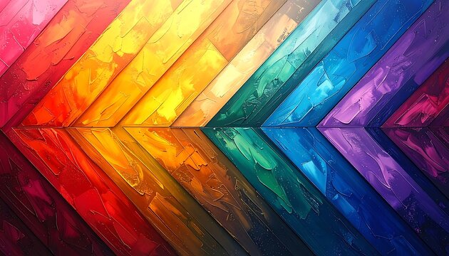 A vibrant abstract artwork featuring a chevron pattern