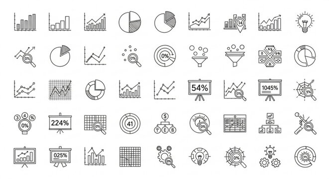 Business infographics display various charts and graphs on screen
