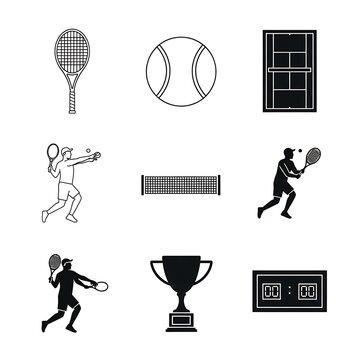 Tennis icons and sports equipment.