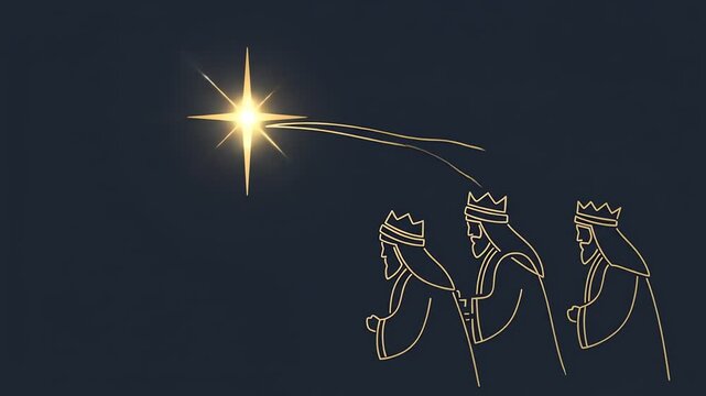 Three Wise Men following the Star of Bethlehem on a dark background.