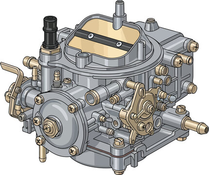 Detailed illustration of a complex automotive carburetor engine part.