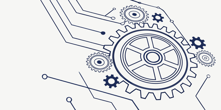 Technological background featuring mechanical gears and circuit board traces symbolizing engineering innovation and hardware process integration technology engineering hardware