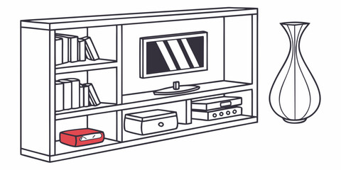 Living room wall unit media console with shelves and books bookshelf television furniture interior entertainment decoration apartment organizer bookshelves contemporary © Mamun